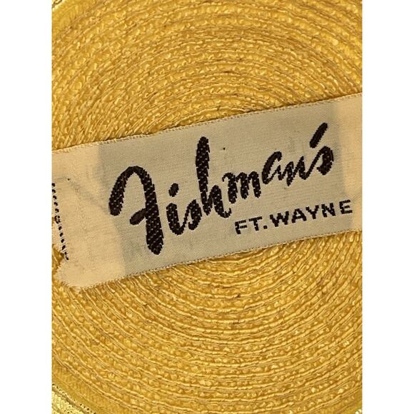 VTG 1950s Golden Straw Pillbox Hat with Ribbon Trim Fishmans Dept Store w/ Box - Picture 8 of 13